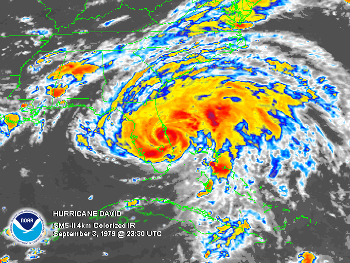 Hurricane David impact in Florida, 1979.